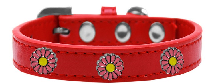 Pink Daisy Widget Dog Collar Red Size 10